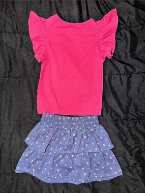 SHEIN Girls 5T Pink Top & Blue 3T Ruffle Skort Matching Set Like New